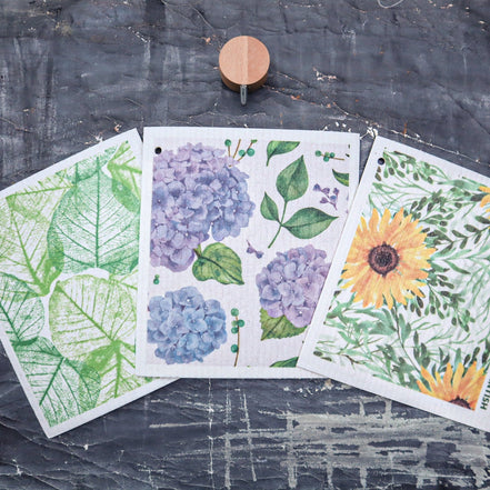 Floral Bursts - Swedish Sponge Cloth Set + Hook-1